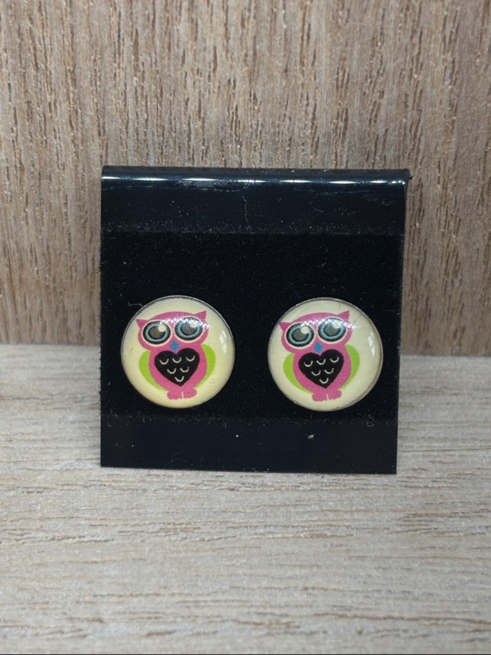 Cute Owl Stud Earrings in Pink and Green